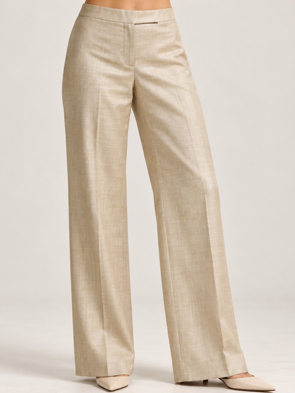 Escada Light Weight Wool Wide Leg Teousers | Beige Tailored Career Panta | EU 38